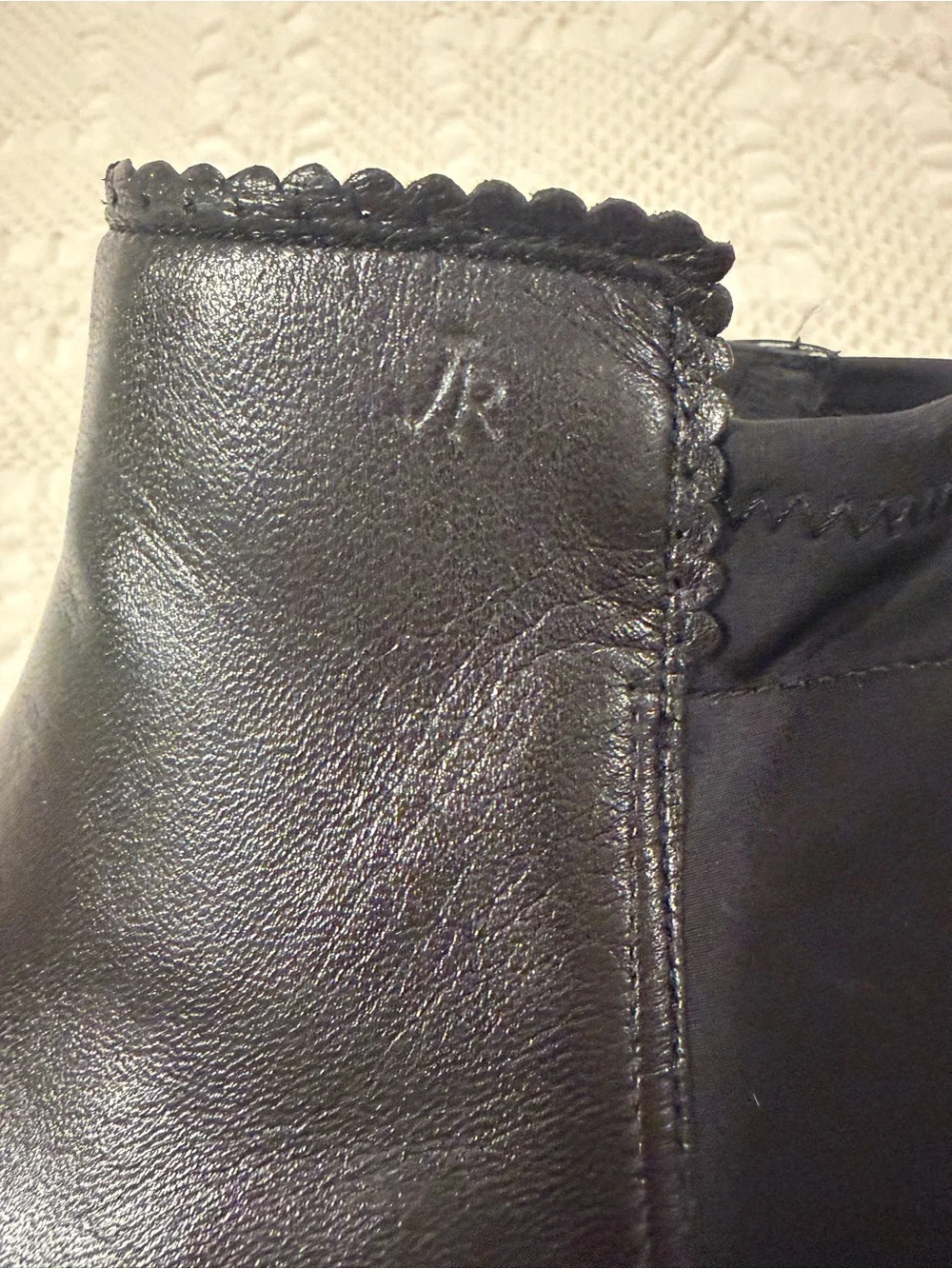 Jack Rogers Bailee Black Leather Scallop-Trim Ankle Bootie